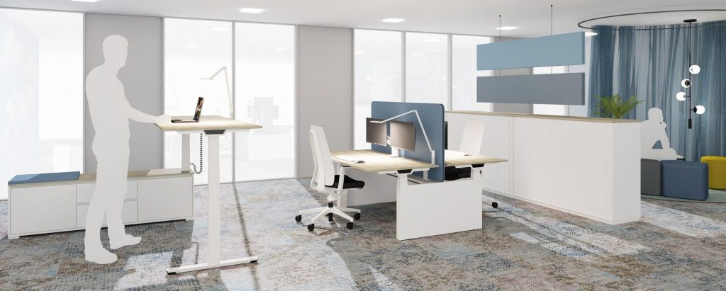 Homeoffice mit höhenverstellbaren Tischen und modernem Design